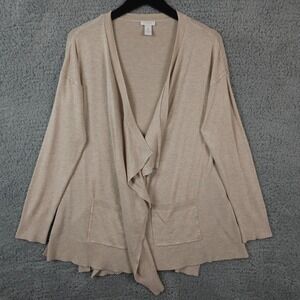 Chicos Sweater Women 1 US Medium Beige Waterfall Open Front Cardigan Lightweight